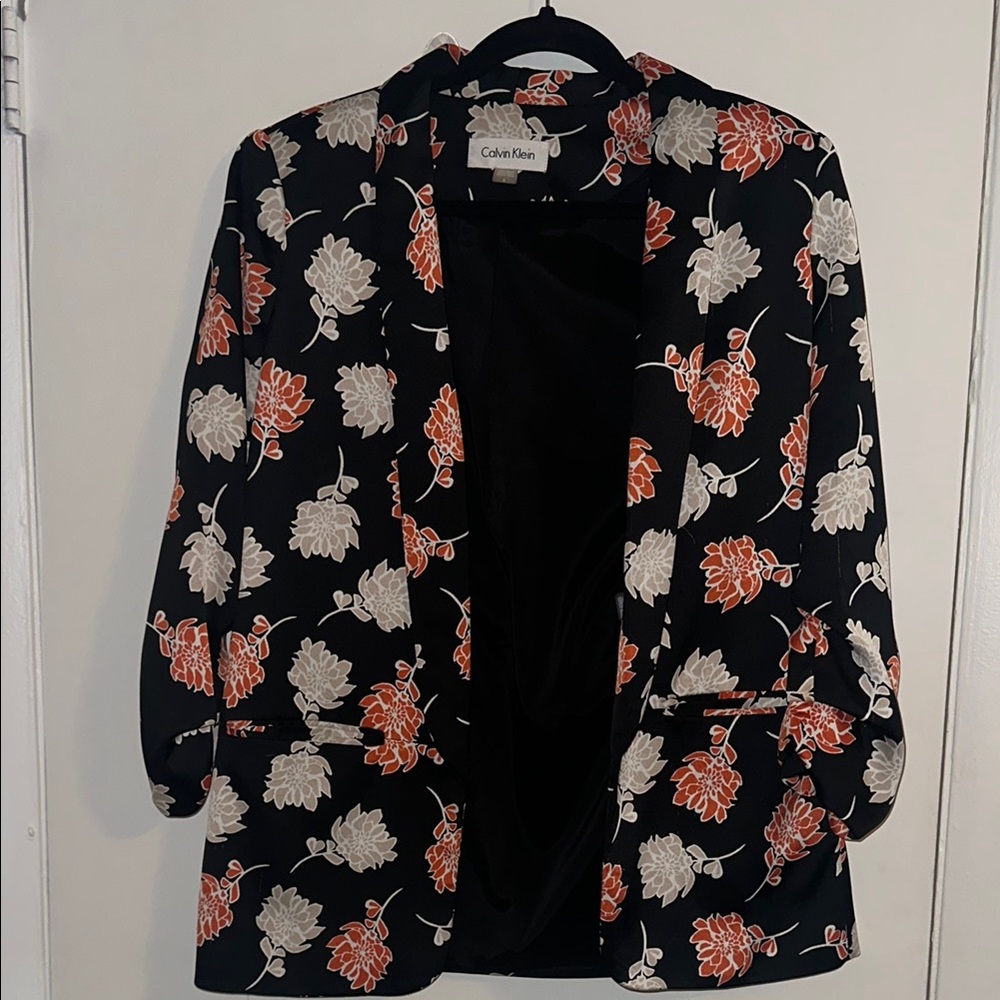 Calvin Klein Black and Orange Floral Blazer